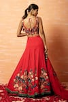 Shop_Quench A Thirst_Red Applique Hand Sequin And Thread Plunge V Neck Lehenga Set _at_Aza_Fashions