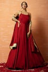 Buy_Quench A Thirst_Red Modal Silk Hand Embroidered Zari Work Square Sleeveless Gown With Dupatta _at_Aza_Fashions