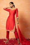 Buy_Quench A Thirst_Red Modal Silk Hand Work Thread Round Neck Zari Embroidered Kurta Set _at_Aza_Fashions