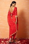 Shop_Quench A Thirst_Red Modal Silk Hand Work Thread Round Neck Zari Embroidered Kurta Set _at_Aza_Fashions