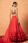 Shop_Quench A Thirst_Red Modal Silk Hand Work Mirror Deep U Neck Zari Lehenga Set _at_Aza_Fashions