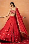 Quench A Thirst_Red Modal Silk Hand Work Mirror Deep U Neck Zari Lehenga Set _Online_at_Aza_Fashions