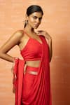 Quench A Thirst_Red Modal Silk Hand Work Cutdana Tassels V Neck Pre-stitched Saree With Blouse _Online_at_Aza_Fashions