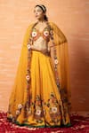 Buy_Quench A Thirst_Yellow Modal Silk Applique Hand Sequin And Thread Plunge V Lehenga Set _at_Aza_Fashions