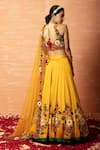 Shop_Quench A Thirst_Yellow Modal Silk Applique Hand Sequin And Thread Plunge V Lehenga Set _at_Aza_Fashions