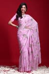 Buy_Ruar India_Pink Chiffon Sequin Embroidered Saree With Blouse_at_Aza_Fashions