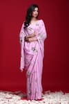 Shop_Ruar India_Pink Chiffon Sequin Embroidered Saree With Blouse_at_Aza_Fashions