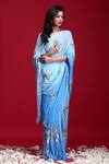 Ruar India_Blue Chiffon Embroidered Saree With Blouse _Online_at_Aza_Fashions