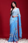 Buy_Ruar India_Blue Chiffon Embroidered Saree With Blouse _Online_at_Aza_Fashions