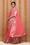 Buy_Ruar India_Pink Chiffon Embroidered Saree With Blouse _at_Aza_Fashions