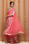 Shop_Ruar India_Pink Chiffon Embroidered Saree With Blouse _at_Aza_Fashions