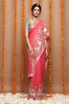 Ruar India_Pink Chiffon Embroidered Saree With Blouse _Online_at_Aza_Fashions