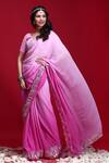 Shop_Ruar India_Pink Chiffon Gota Embroidered Saree With Blouse _at_Aza_Fashions