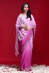 Ruar India_Pink Chiffon Gota Embroidered Saree With Blouse _Online_at_Aza_Fashions