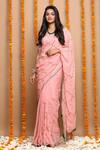 Buy_Ruar India_Pink Chiffon Gota Embroidered Saree With Blouse_at_Aza_Fashions