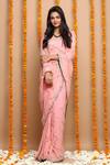 Shop_Ruar India_Pink Chiffon Gota Embroidered Saree With Blouse_at_Aza_Fashions