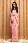 Ruar India_Pink Chiffon Gota Embroidered Saree With Blouse_Online_at_Aza_Fashions