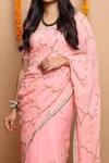 Shop_Ruar India_Pink Chiffon Gota Embroidered Saree With Blouse_Online_at_Aza_Fashions