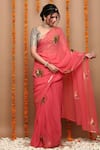 Buy_Ruar India_Pink Chiffon Sequin Embroidered Saree With Blouse _at_Aza_Fashions