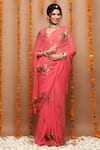 Ruar India_Pink Chiffon Sequin Embroidered Saree With Blouse _Online_at_Aza_Fashions