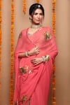 Buy_Ruar India_Pink Chiffon Sequin Embroidered Saree With Blouse _Online_at_Aza_Fashions