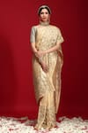 Ruar India_Gold Tissue Mirror Embroidered Saree With Blouse_Online_at_Aza_Fashions