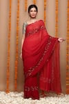 Buy_Ruar India_Red Chiffon Sequin Embroidered Saree With Blouse _at_Aza_Fashions