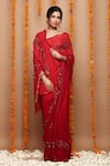 Ruar India_Red Chiffon Sequin Embroidered Saree With Blouse _Online_at_Aza_Fashions