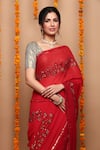 Buy_Ruar India_Red Chiffon Sequin Embroidered Saree With Blouse _Online_at_Aza_Fashions