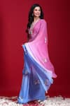 Buy_Ruar India_Blue Chiffon Embroidered Saree With Blouse _at_Aza_Fashions