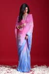 Ruar India_Blue Chiffon Embroidered Saree With Blouse _Online_at_Aza_Fashions