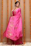 Ruar India_Pink Satin Swarovski Embellished Saree With Blouse_Online_at_Aza_Fashions