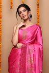 Buy_Ruar India_Pink Satin Swarovski Embellished Saree With Blouse_Online_at_Aza_Fashions