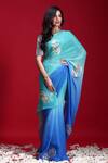 Ruar India_Blue Chiffon Sequin Embroidered Saree_Online_at_Aza_Fashions
