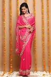 Shop_Ruar India_Pink Chiffon Embroidered Saree With Blouse_at_Aza_Fashions