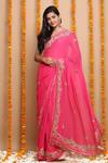 Buy_Ruar India_Pink Chiffon Embroidered Saree With Blouse_Online_at_Aza_Fashions