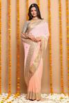 Ruar India_Pink Chiffon Gota Embroidered Saree With Blouse_Online_at_Aza_Fashions