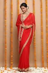 Buy_Ruar India_Red Chiffon Embroidered Saree With Blouse _at_Aza_Fashions