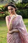 Buy_Sonia Baderia_Pink Georgette Lame Printed Lace Work V Neck Floral Saree With Blouse_Online_at_Aza_Fashions