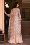 Shop_SONIA BADERIA_Peach Georgette Lame Printed Bead Work Sweetheart Floral Jacket Sharara Set _at_Aza_Fashions