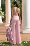 Shop_SONIA BADERIA_Pink Net Printed Floral V Neck Puff Sleeve Jacket Pant Set _at_Aza_Fashions