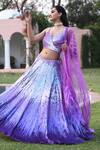 Shop_Sonia Baderia_Purple Net Embroidered Ostrich Feathers V Neck Sequin Work Lehenga Set_at_Aza_Fashions