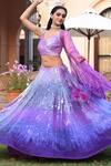 Buy_Sonia Baderia_Purple Net Embroidered Ostrich Feathers V Neck Sequin Work Lehenga Set_Online_at_Aza_Fashions