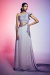 Q by Sonia Baderia_Purple Satin Side-cut Gown_Online_at_Aza_Fashions