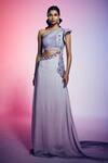 Shop_Q by Sonia Baderia_Purple Satin Side-cut Gown_Online_at_Aza_Fashions