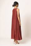 Shop Dot Maroon Silk V Neck Maxi Dress at Aza Fashions Shop_Dot_Maroon Silk V Neck Maxi Dress _at_Aza_Fashions