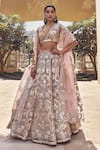 Buy_Pankaj & Nidhi_Pink Blouse Tulle Embroidery V Neck Embellished Bridal Lehenga Set  _at_Aza_Fashions