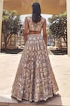 Shop_Pankaj & Nidhi_Pink Blouse Tulle Embroidery V Neck Embellished Bridal Lehenga Set  _at_Aza_Fashions