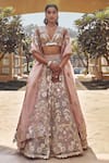 Pankaj & Nidhi_Pink Blouse Tulle Embroidery V Neck Embellished Bridal Lehenga Set  _Online_at_Aza_Fashions