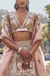 Pankaj & Nidhi_Pink Blouse Tulle Embroidery V Neck Embellished Bridal Lehenga Set  _at_Aza_Fashions